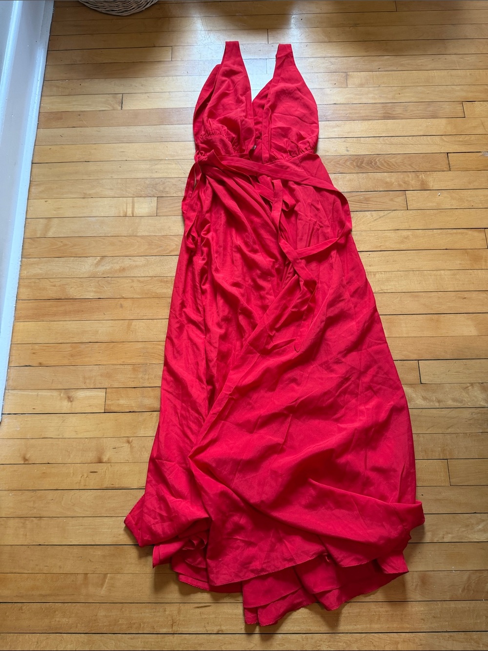 Red V-Neck Wrap Maxi Dress - Unbranded